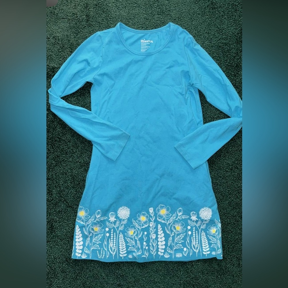 Mightly Organic Girl’s Teal Floral Long Sleeve Dress